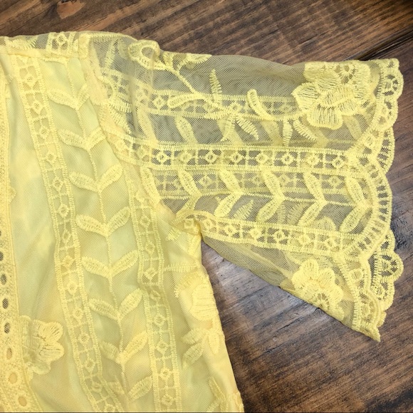 Socialite Yellow Lace Sheer Mini Dress - Picture 8 of 11